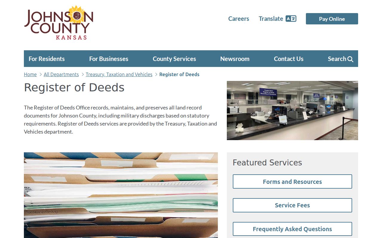 Johnson County Register of Deeds official records office page