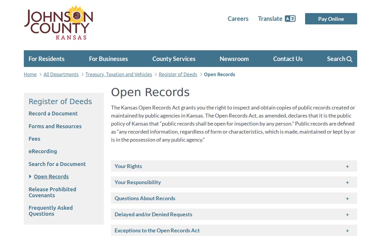 Johnson County Kansas open records guidance for Prairie Village research