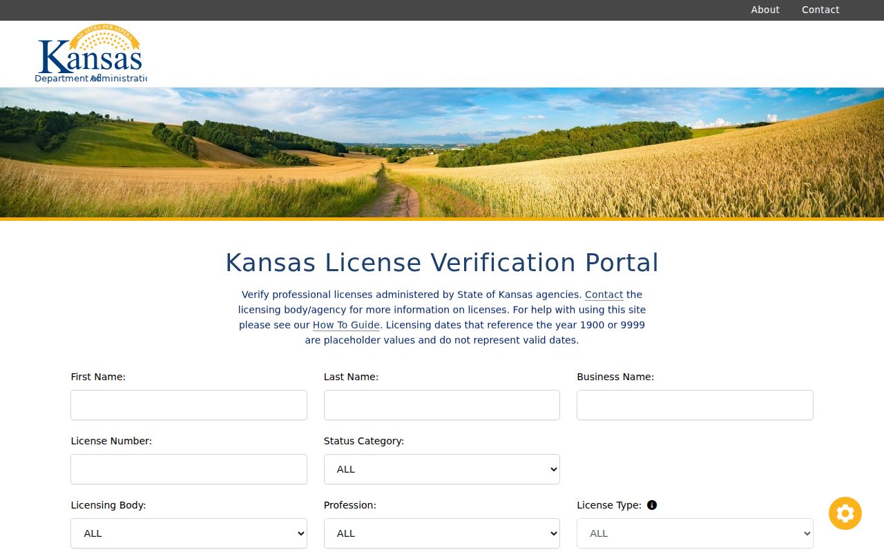 Kansas Professional License Verification search used to confirm a Prairie Village name and credential
